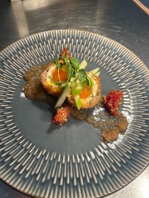 Come down and join us for dinner tonight.... There's lots new to try off our delicious spring menu 😋This is our pork belly scotch egg with apple puree.Dinner served 5.30pm-830pm#monday #wineanddine #springmenu #porkbelly #scotchegg