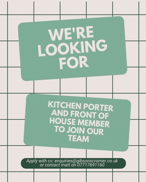 Come join our friendly team at Gibson's!Experience in front of house desirable.
Must be flexible to work evenings, weekends and school holidays.We can't wait to hear from you!#joinourteam #teamgibsons #familyrunbistro #cromer