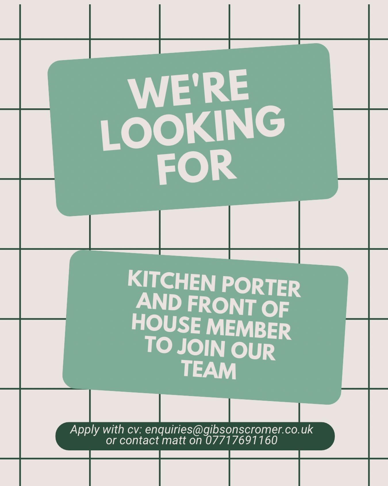 Come join our friendly team at Gibson's!Experience in front of house desirable.
Must be flexible to work evenings, weekends and school holidays.We can't wait to hear from you!#joinourteam #teamgibsons #familyrunbistro #cromer