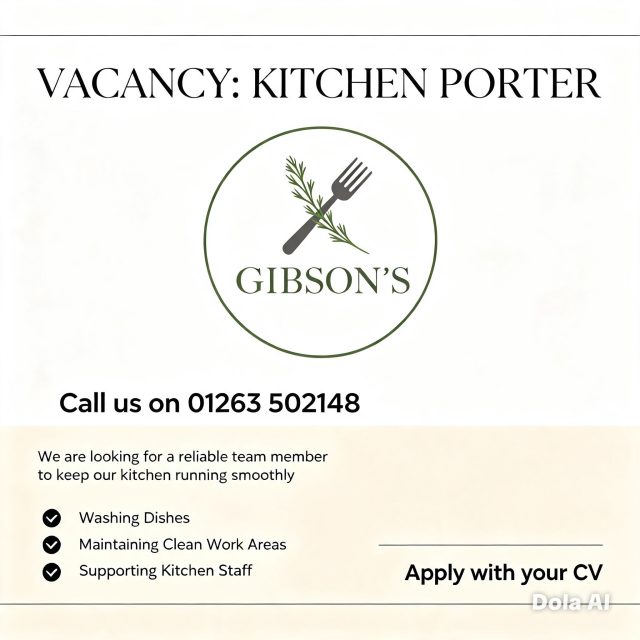 Come join our friendly team at Gibson’s!Must be flexible to work evenings, weekends and school holidays.Drop in and see us, call us or email us at
Enquiries@gibsonscromer.co.ukCan’t wait to hear from you.Over 16’s only#cromer